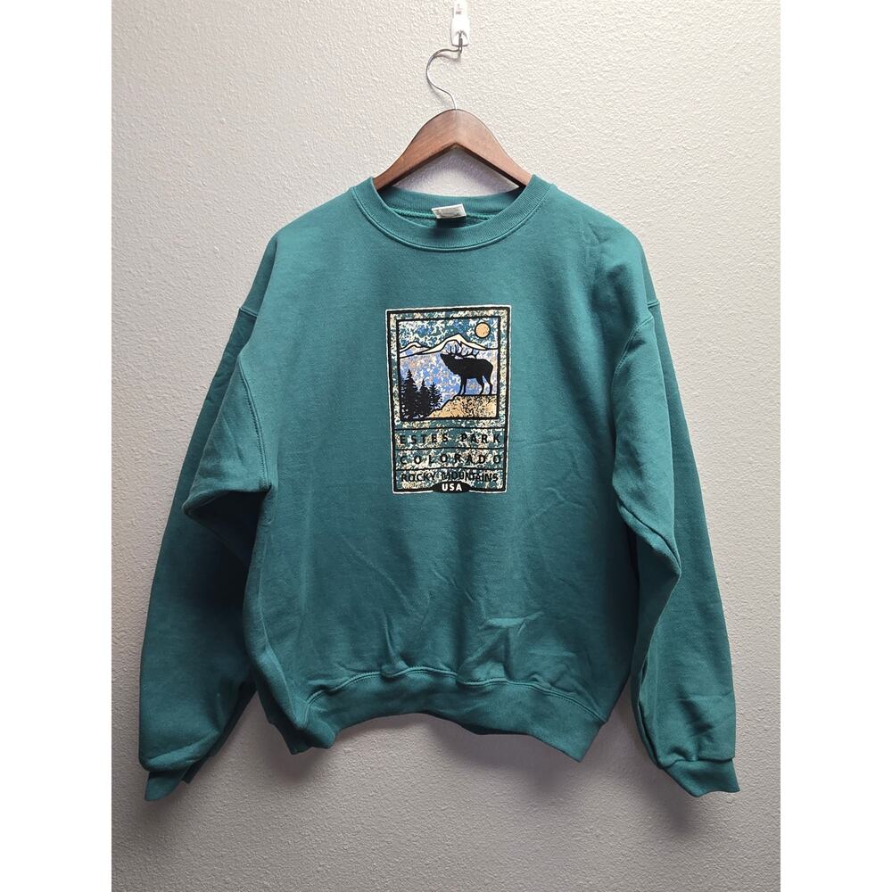 90s Vintage Estes Park Crewneck Colorado Graphic Green Jerzees Sweater